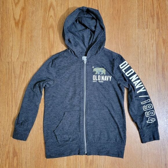 Old Navy Hoodie Jacket California 1994 Camo Bear Logo Lightweight Dark Grey New - Picture 1 of 5